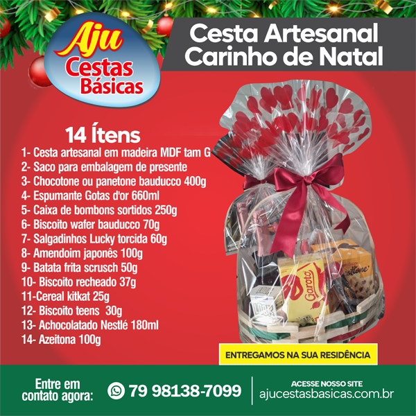 CESTA ARTESANAL CARINHO DE NATAL 14 ÍTENS